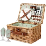 Wicker Picnic Basket for 2, Willow Hamper Basket Sets, Handmade 2 Person Picnic Basket with Utensils Cutlery Perfect for Picnic, Camping Flower – Picnic basket
