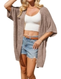 Women’s Crochet Lightweight Cardigans Summer Beach Kimonos Cardigans Boho Short Batwing Sleeve Solid Loose Fit Open Front Outwear Khaki L – Plus size kimono cardigan