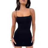Women Sexy Spaghetti Strap Short Mini Dress Basic Square Neck Bodycon Party Club Slim Fit Tank Dress (Black, S) – Mini dress