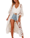 Women’s Lace Kimono Swimsuit Cover Up Beachwear Bikini Coverup Long Sheer Floral Bathing Suit Summer Holiday Beach Dress – Kimono for summer