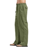 YAOHUOLE Men’s Solid Colors Linen Pants Relaxed Fit Casual Pants Straight Legs Trousers Army Green L – Linen trousers